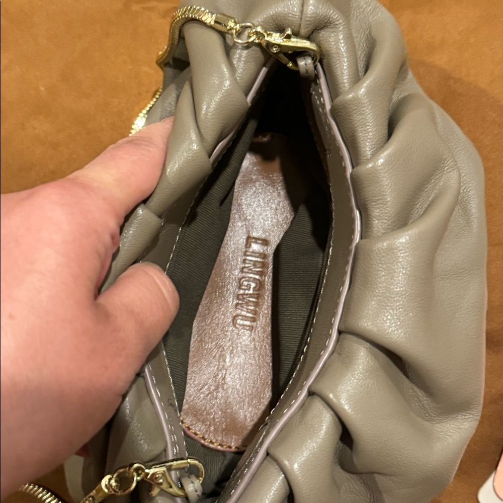 Ling Wu Bubble 8 Taupe Lambskin Crossbody/Clutch